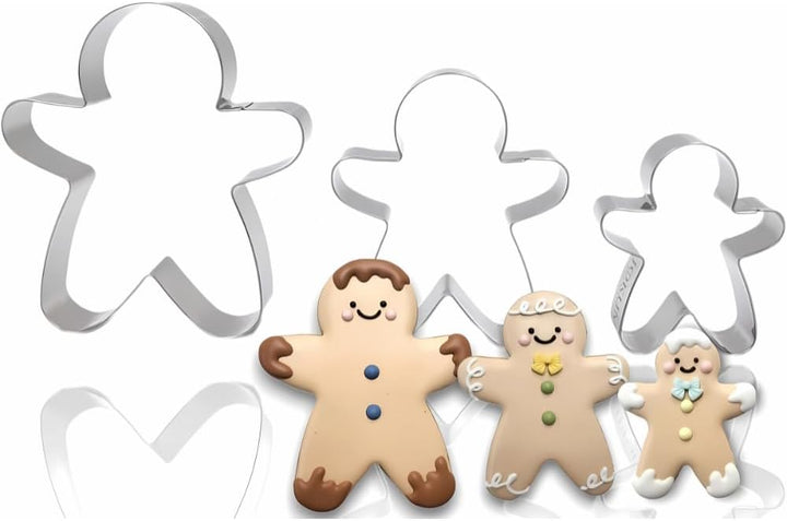 Gingerbread Men Set of 3 Cookie Cutter Set 4” Large Shape Cookie Cutter Mold - 18/0 Stainless Steel