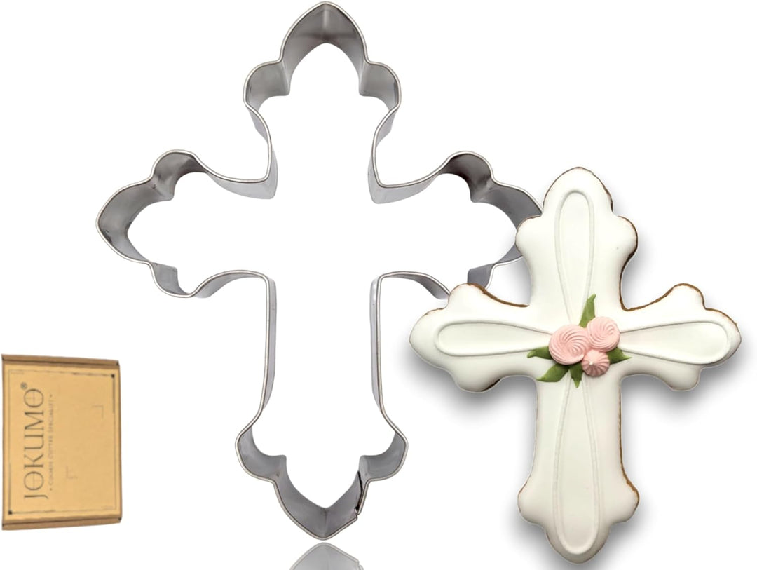 Fancy Cross Cookie Cutter 4” Large Holy Cross Shape Cookie Cutter Mold - 18/0 Stainless Steel
