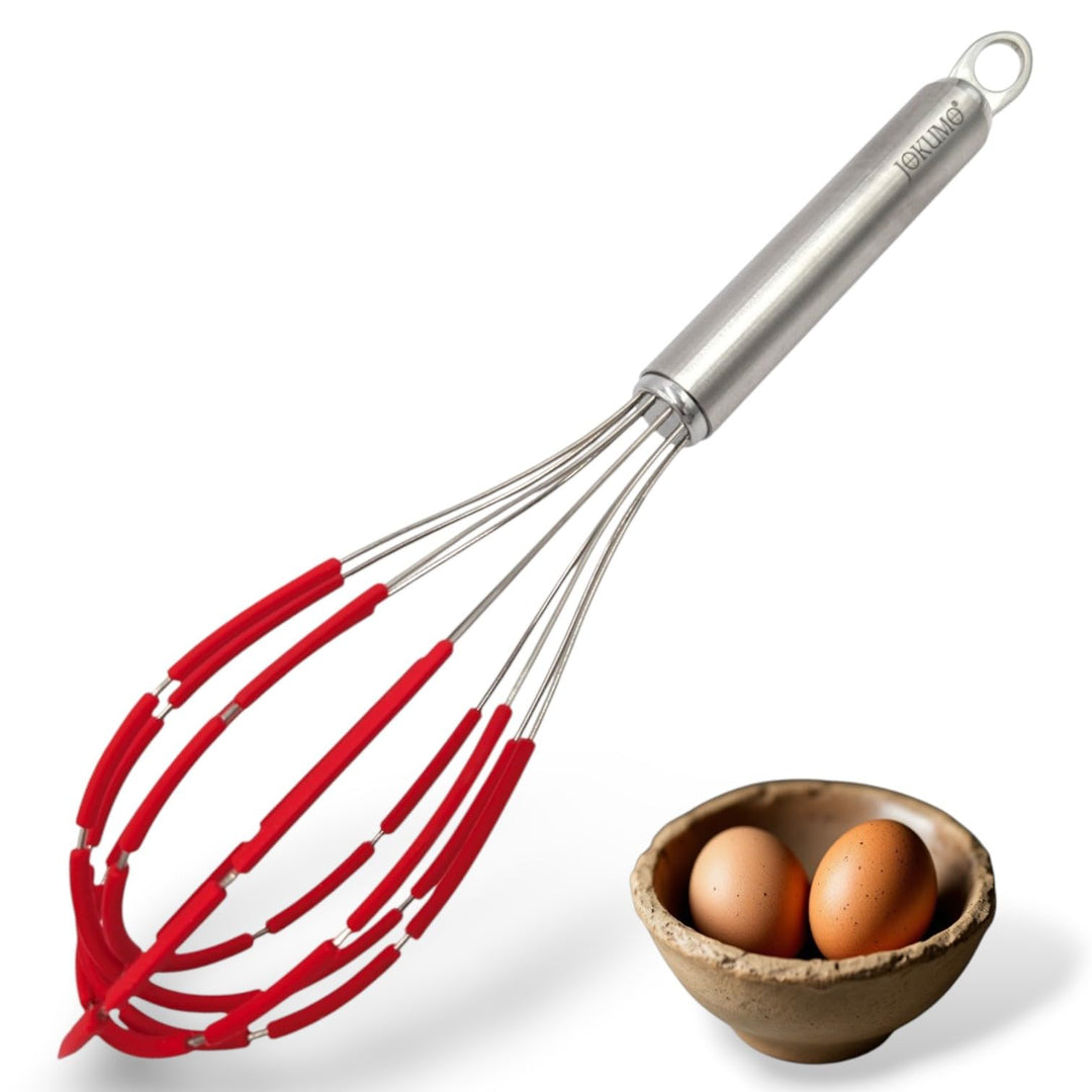 Balloon Silicone Egg Whisk with Spatula Scraper Wires, 18/10 Stainless Steel, Non-Stick Pan Safe, Ergonomic Tube Handle Perfect for Blending, Whisking, Beating and Stirring, 11 inch (Green)