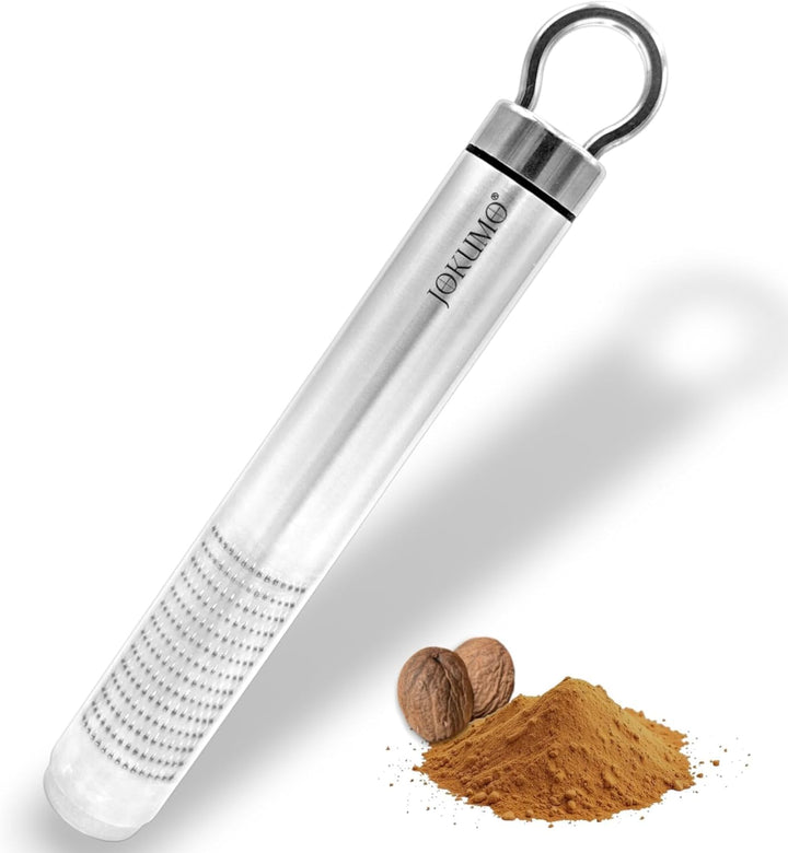 Nutmeg Grater with Silicone Brush &amp; Storage - 18/10 Stainless Steel, Compact Spice &amp; Nut Grinder Tool for Fresh Nutmeg Powder