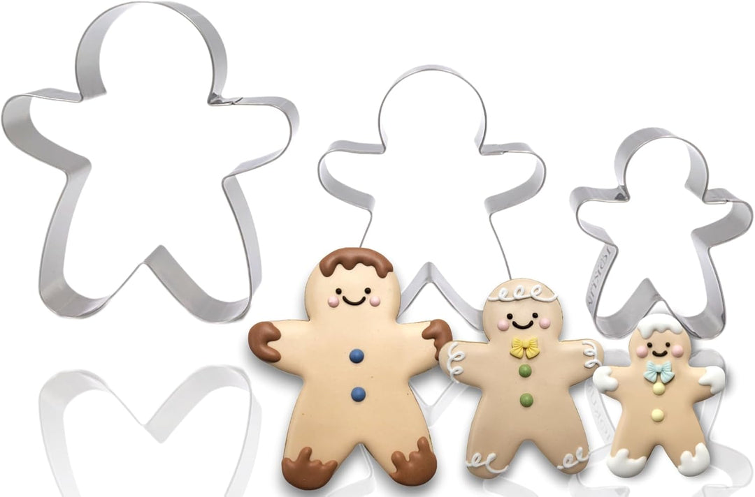 Gingerbread Men Set of 3 Cookie Cutter Set 4” Large Shape Cookie Cutter Mold - 18/0 Stainless Steel