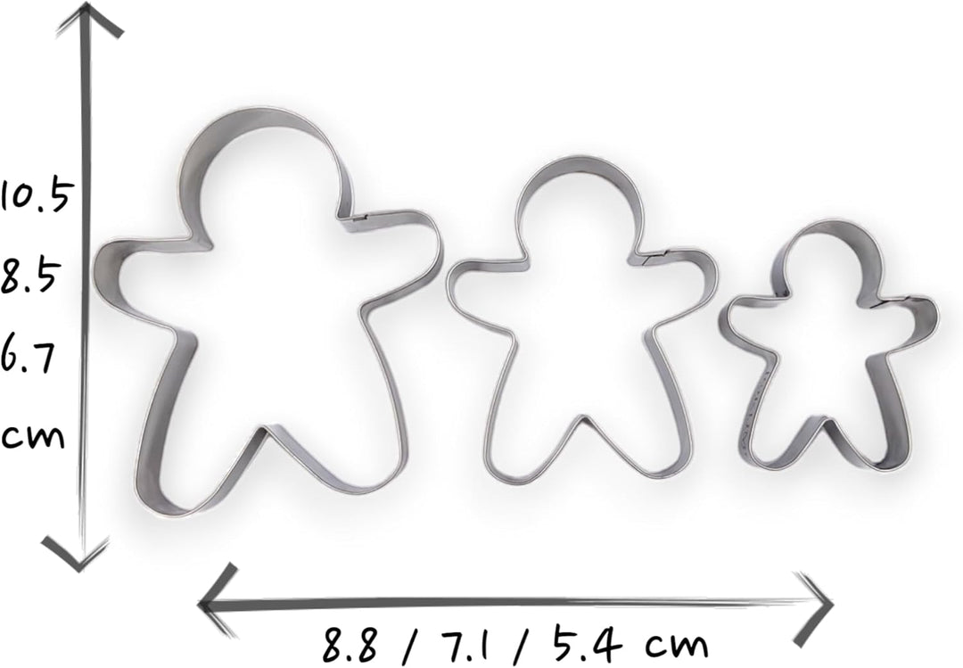 Gingerbread Men Set of 3 Cookie Cutter Set 4” Large Shape Cookie Cutter Mold - 18/0 Stainless Steel