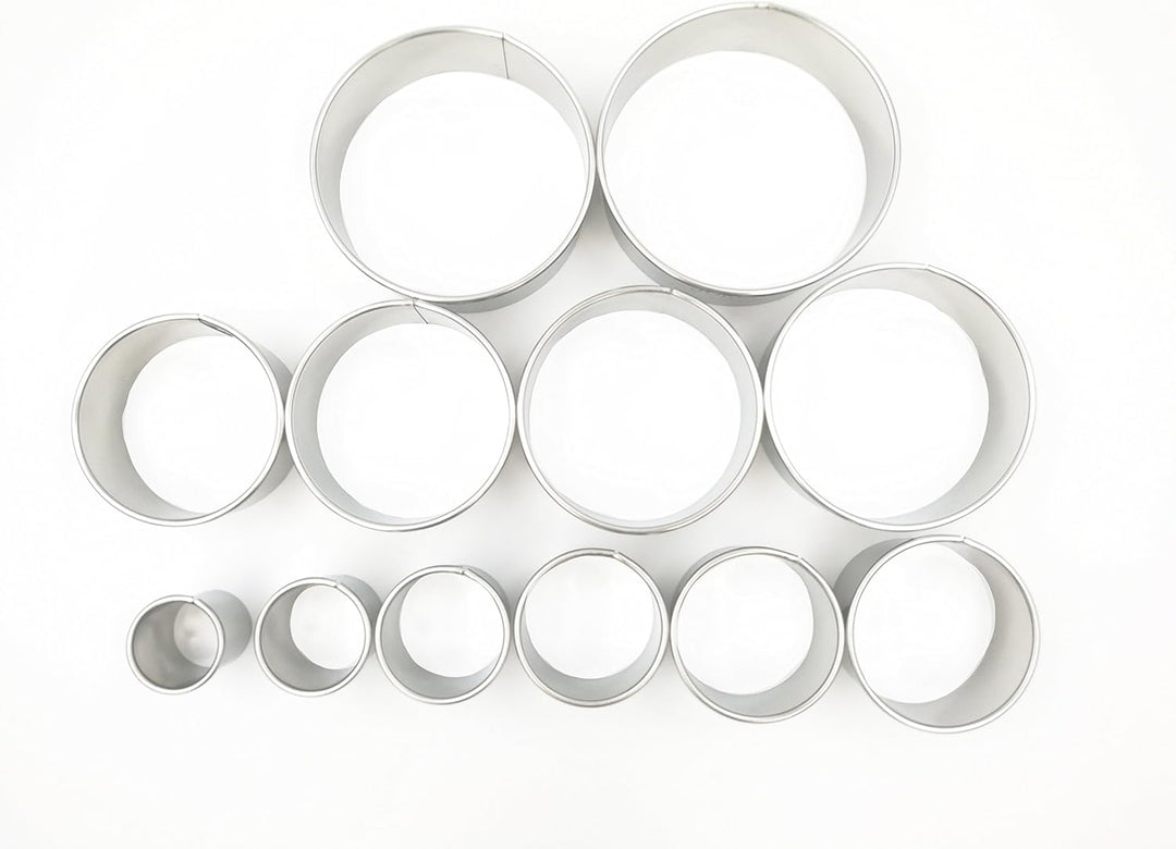 12 Piece Plain Round Pastry/Cookie Cutter Set Heavy Duty Commercial Grade 18/8 304 Stainless Steel - Metal Marked Size – Perfect For Cooking Enthusiast