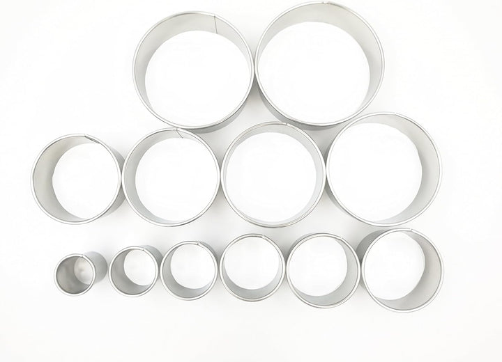 12 Piece Plain Round Pastry/Cookie Cutter Set Heavy Duty Commercial Grade 18/8 304 Stainless Steel - Metal Marked Size – Perfect For Cooking Enthusiast