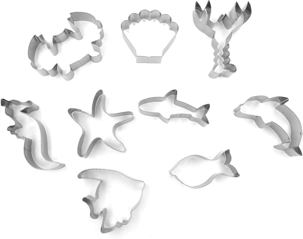 Sea Creatures Cookie Cutters Set – 9PC High Grade 430 Stainless Steel –Fish, Dolphin, Crab, Starfish, Shark, Sea Horse, Lobster, Angel fish, Shell