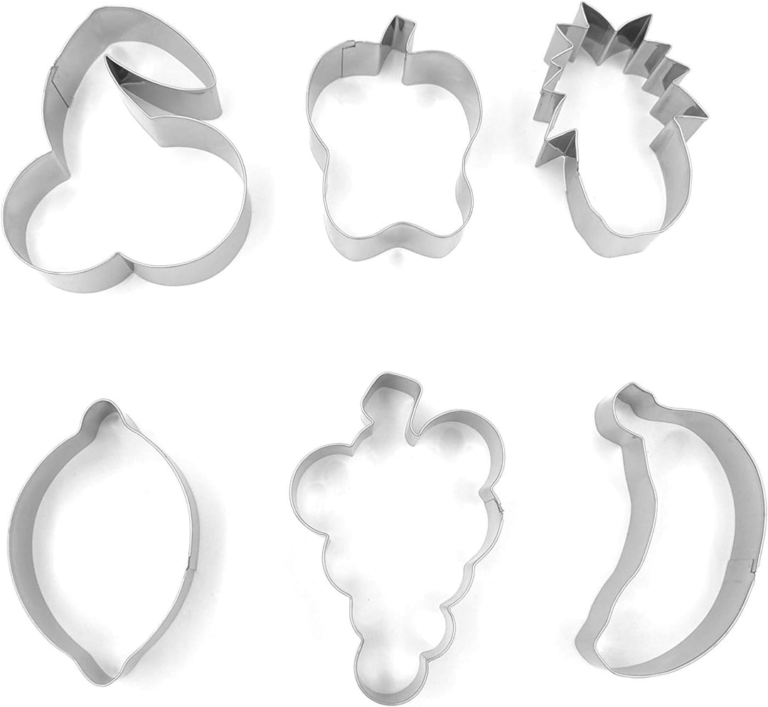 Fruit Cookie Cutters Set – 6PC High Grade 430 Stainless Steel –Apple, Banana, Cherry, Lemon, Grape, Pineapple