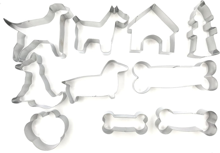 Dog Lover Complete Cookie Cutters Set – 10 PC High Grade 430 Stainless Steel –Golden Retriever, Miniature Schnauzer, Dachshund, Dog sit position, Dog Paw, Dog House, Fire Hydrant and 3 Dog Bone