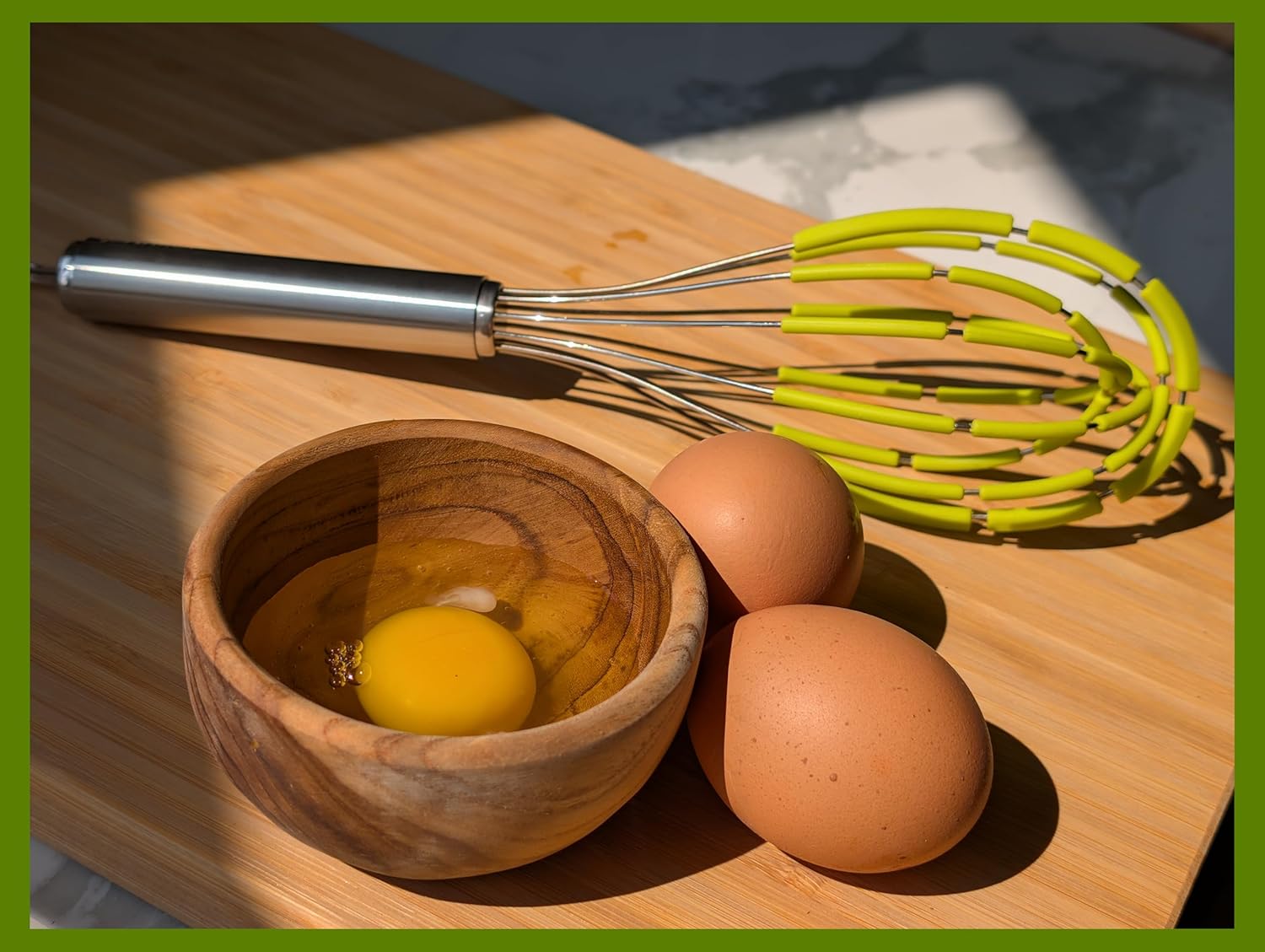 Balloon Silicone Egg Whisk with Spatula Scraper Wires, 18/10 Stainless Steel, Non-Stick Pan Safe, Ergonomic Tube Handle Perfect for Blending, Whisking, Beating and Stirring, 11 inch (Green)