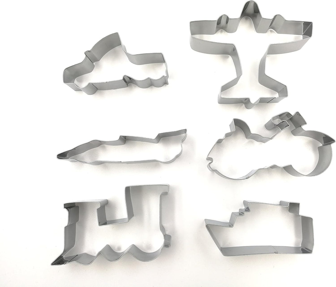Transportation/Vehicle Cookie Cutters Set 6 PC High Grade 430 Stainless Steel –Truck, Formula car, Train, Airplane, Motorcycle and Ferry