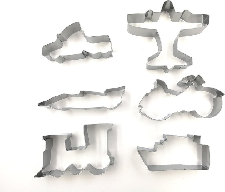 Transportation/Vehicle Cookie Cutters Set 6 PC High Grade 430 Stainless Steel –Truck, Formula car, Train, Airplane, Motorcycle and Ferry
