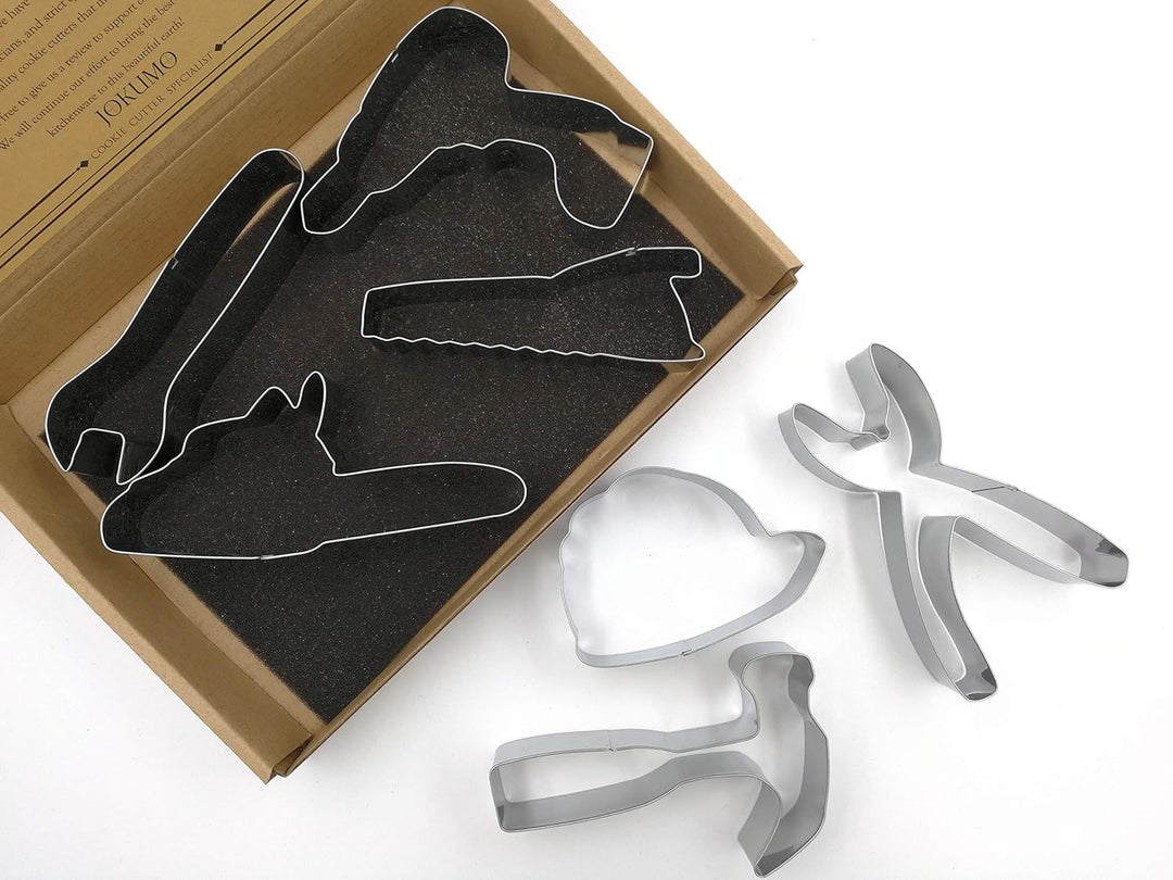 Tools Cookie Cutters Set – 7 PC High Grade 430 Stainless Steel –Wrench, Hammer, Saw, Chainsaw, Pliers, Safety Helmet and Drill