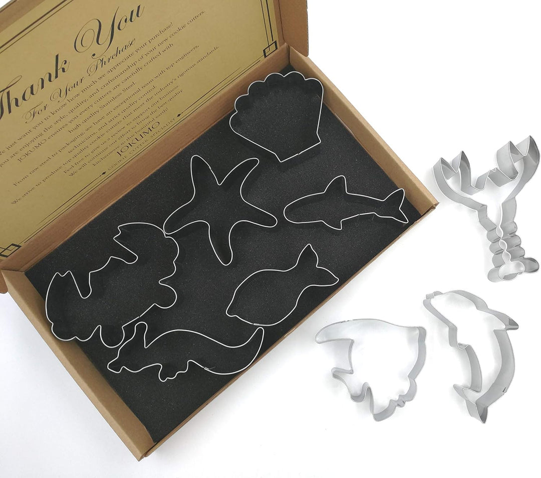 Sea Creatures Cookie Cutters Set – 9PC High Grade 430 Stainless Steel –Fish, Dolphin, Crab, Starfish, Shark, Sea Horse, Lobster, Angel fish, Shell