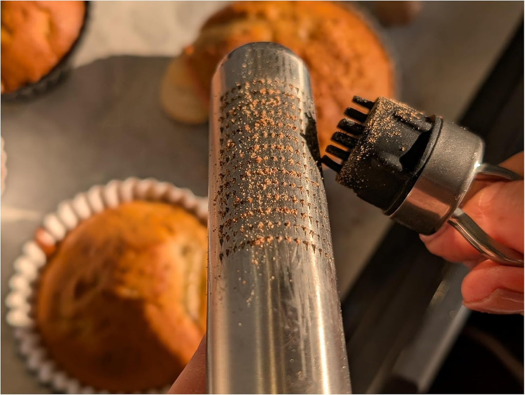 Nutmeg Grater with Silicone Brush &amp; Storage - 18/10 Stainless Steel, Compact Spice &amp; Nut Grinder Tool for Fresh Nutmeg Powder