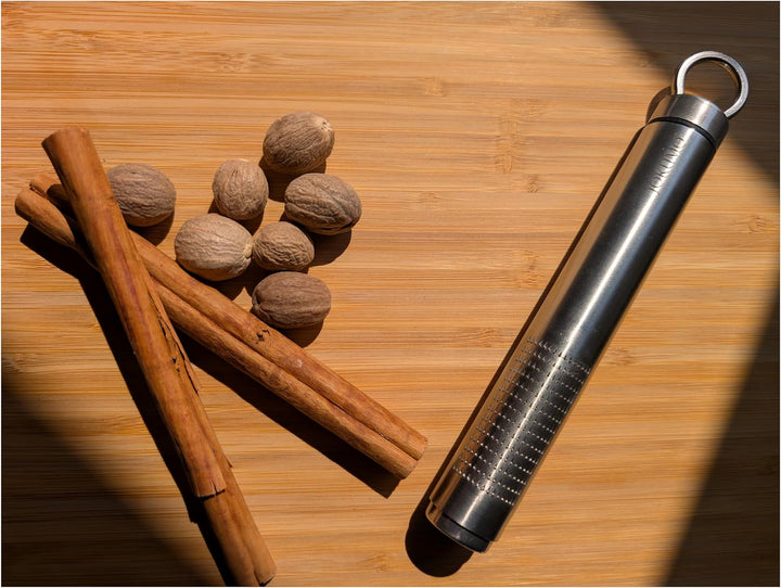 Nutmeg Grater with Silicone Brush &amp; Storage - 18/10 Stainless Steel, Compact Spice &amp; Nut Grinder Tool for Fresh Nutmeg Powder