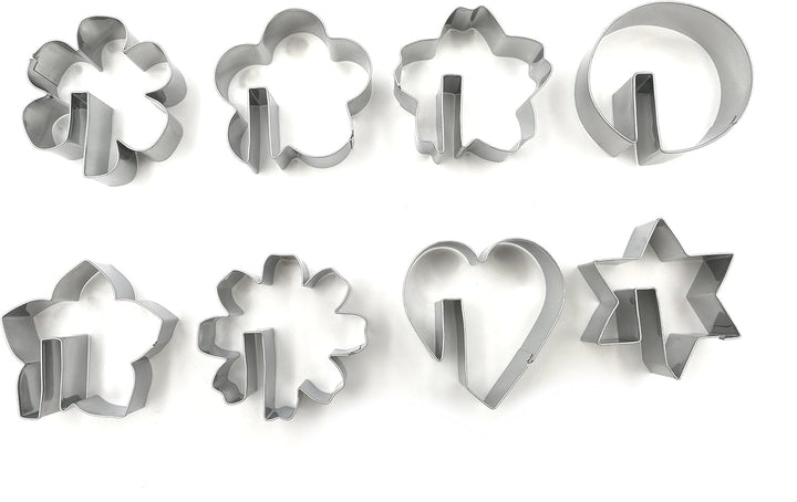 Bite Sized Over the Edge Mug Rim Cookie Cutters Set – 8 PC High Grade 430 Stainless Steel –Hexagram, Circle, Heart and 5 variation of Flower