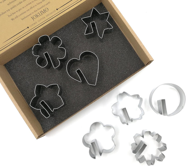 Bite Sized Over the Edge Mug Rim Cookie Cutters Set – 8 PC High Grade 430 Stainless Steel –Hexagram, Circle, Heart and 5 variation of Flower